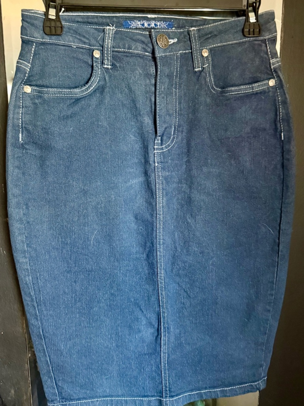 Denim Midi Pencil Skirt - Blue